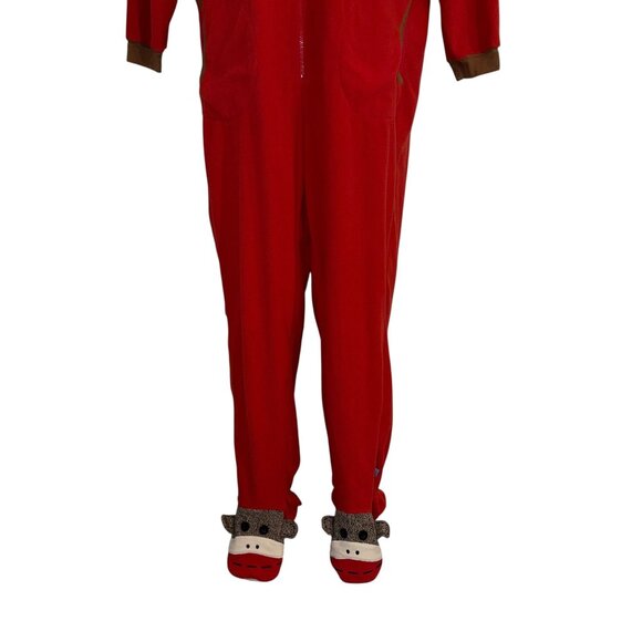 Nick & Nora Red Sock Monkey Pajamas Womens XL Footie Unionsuit PJs Costume Solid - Picture 5 of 10